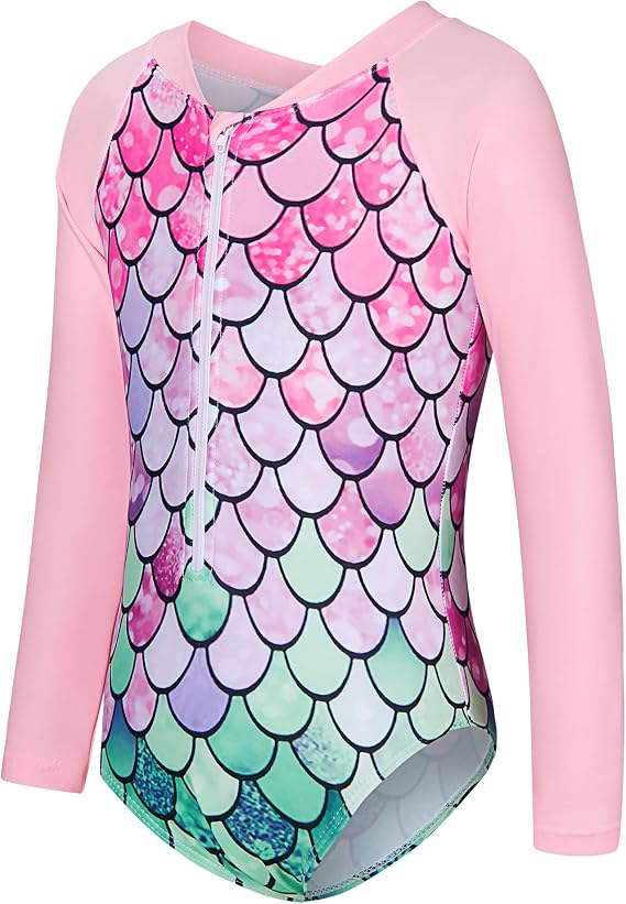 uideazone Girls Long Sleeve Swimsuits One-piece Rashguard Bathing Suit 3-9Y