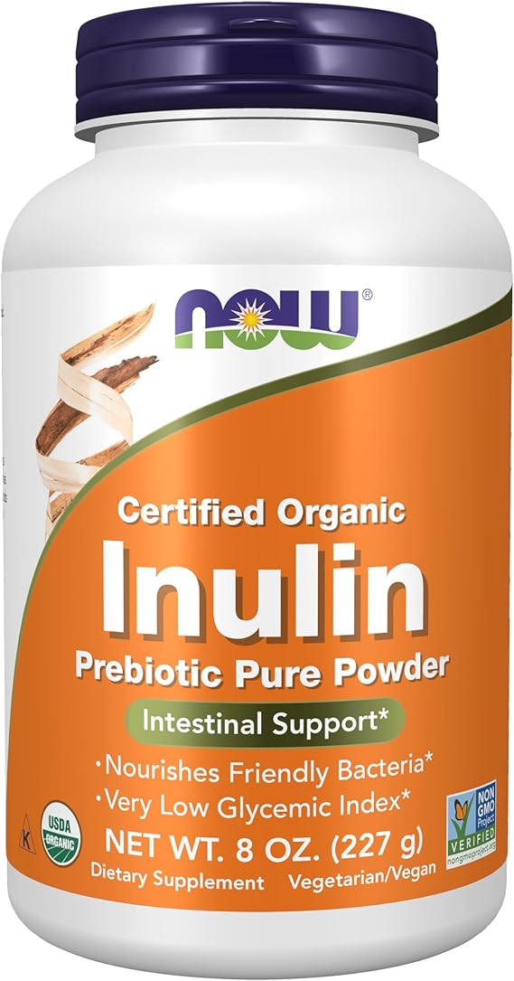 NOW Foods Supplements, Inulin Prebiotic Pure Powder, Certified Organic, Non-GMO Project Verified, Intestinal Support*, 8-Ounce