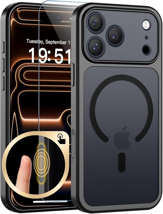 SUPFINE Magnetic for iPhone 17 Pro Case with Camera Control Button,[Full Camera Protection][1+Tempered Glass Screen Protector] Slim Translucent Matte Shockproof Phone Cover,Black