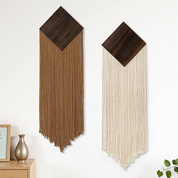 ASTNIC 2 Pcs Macrame Wall Hanging Boho Chic Home Decor | Handmade Tassel Tapestry, Geometric Aesthetic Bohemian Wall Art, For Bedroom Living Room Office Party, Apartment Ornament