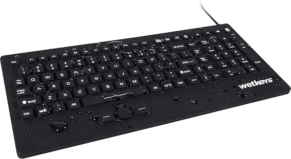 "Rugged-Point Industrial-Grade Heavy-Duty Full-Size Washable Keyboard with Track-Pointer and ON/Off Switch (USB) (Black) | KBWKRC105SPi-BK