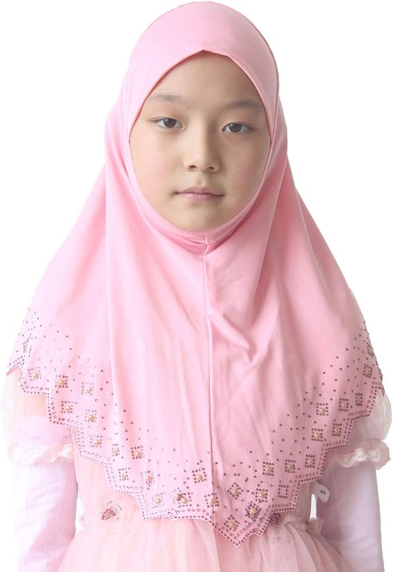 Girls Hijab with Rhinestones Sparkly Non-Slip Amira Scarf for Kids, for Daily Prayer, School, Ramadan & Eid (Ages 4-12)