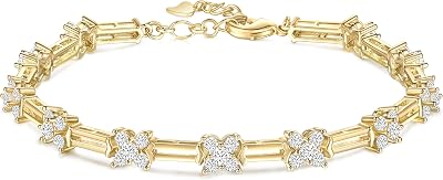 TIGRADE 14K Gold Plated Bracelet for Women Dainty Cubic Zirconia Adjustable Link Chain Bracelets for Lover Mom Friends Size 6.5-7.5 Inch