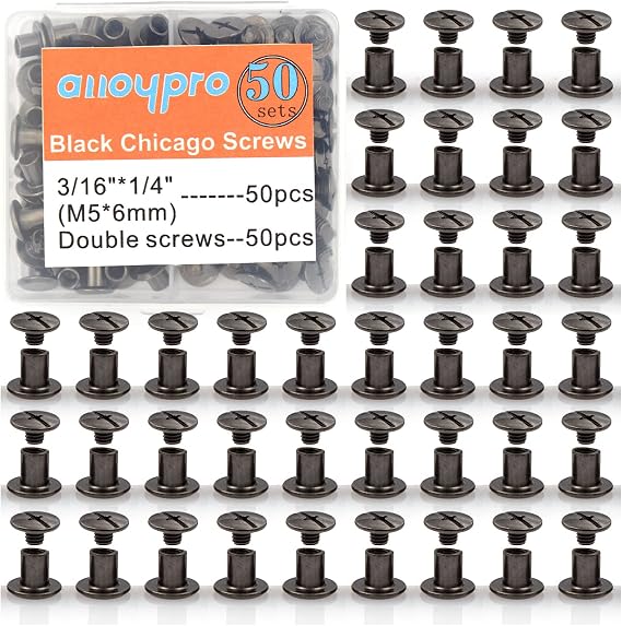 Gun Metal Chicago Binding Screws Assorted Kit Nail Rivet Chicago Button DIY Leather Decoration Bookbinding Round Flat Head Stud Screw (Gun Metal 3/16"x1/4"-50 Sets)