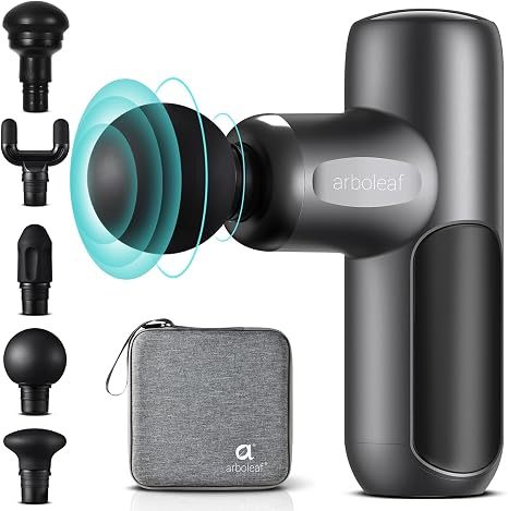 arboleaf Mini Massage Gun with 5 Silicone Attachments and 5 Intensity Levels