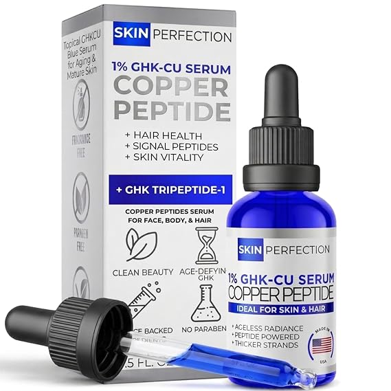 Copper Peptides Serum for Face 1% GHK-Cu, Anti-Aging, Hair & Scalp .5 oz | Skin Perfection, Peptide Serum with Dropper, Paraben-Free, Vegan, Cruelty-Free; for Fine Lines, Neck, Body; All Skin Types