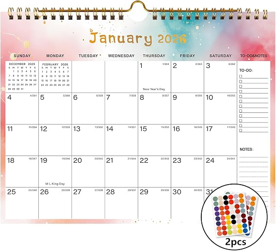 2026-2027 Wall Calendar - Includes January 2026 to June 2027, 18-Month Paper Wall Calendar 11 x 8.5 Inches.Thick Paper with Julian Dates and Block for New Year and Christmas Holidays To-dos & Notes (J)