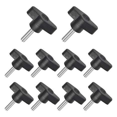 10PCS Tee Wing Knobs Thumb Screws,M6*20mm Clamping Screw Knob Black