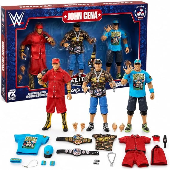 Mattel WWE Elite Collection John Cena Set of 3 Action Figures, Collectible 3-Pack of 6-inch Superstar with 25 Points Articulation, 3 Different Looks