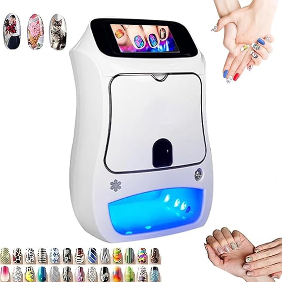 3D Automatic Smart Nail Printer, Manicure Art Printer Machine with Touch Screen Display for Home, Nail Studio, Nail Salon, Perfect for Nail Lovers and Beauty Lovers. White