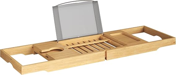 Bamboo Bathtub Caddy Tray with Extending Wood Sides -Fits Any Bath, Hot Tub and Jacuzzi