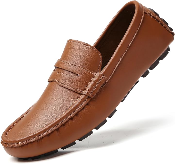 TSIODFO Men Slip On Loafers Cow Leather Comfort Driving Shoes