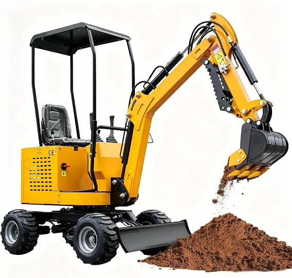 MMS 1 Ton Mini Excavator with Wheels, 13.5HP Rato Gas Engine, Bucket, Canopy, Mechanical Thumb Clamp, Compact Wheels Mini Excavator for Digging, Trenching, Landscaping, Yard Work, Construction