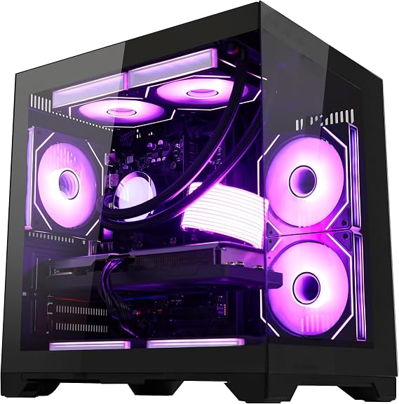 Panaroma Gaming PC Desktop - AMD Ryzen 7 5700X 3.4 GHz, Intel Arc B580 12GB, 16GB DDR4 RAM, 1TB PCIe SSD, WiFi + BT, Windows 11 -ARGB Fans with Software, Prebuilt Computer-Black
