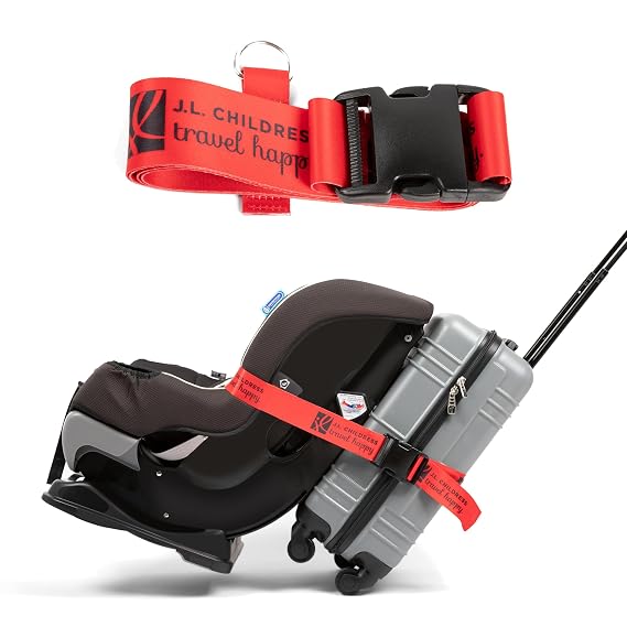 J.L. Childress Car Seat Luggage Strap, Travelt Belt for Airplane, Red