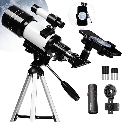 Telescope for Kids, 70mm Aperture 15X-150X Portable Refractor Telescope With Phone Adapter & 2000  25 Monocular - Professional Travel Astronomy Gift