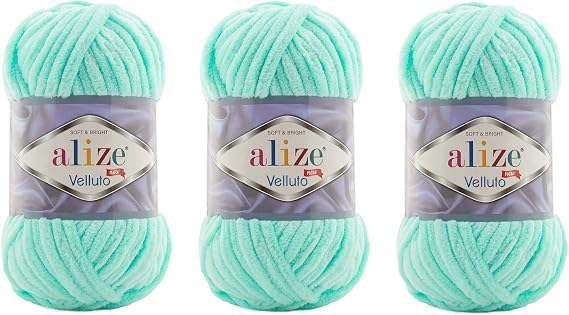 Alize Velluto 100% MicroPolyester Baby Blanket Yarn Lot of 3 skn 225 Yards 3x100gram, Yarn Weight: Super Bulky 6 (19 Mint)
