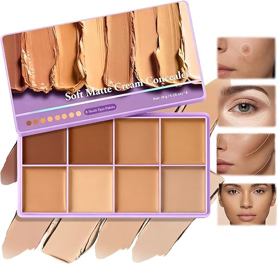 8 Shade Fade Soft Matte Cream Concealer Palette (8 Colors, 8g/Pack)
