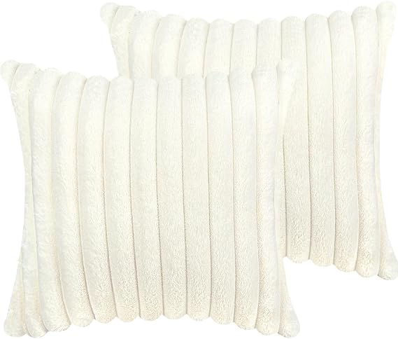 COTEY 20x20 Decorative Faux Fur Throw Pillow Covers Set of 2- Cream White