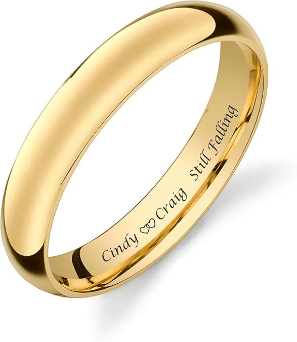 A & L Engraving Personalized Women's Gold Tungsten Ring Custom Engraved Free In Any Language - Gold Tungsten Wedding Band - Ships from USA