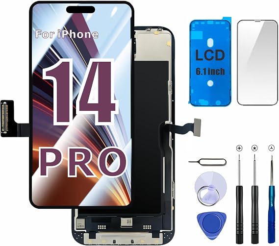for iPhone 14 Pro Screen Replacement, 6.1" LCD Incell Screen with 3D Touch FHD Assembly & Digitizer Includes Repair Tool Kit,6.1 Compatible with Models A2890/A2650/A2889/A2892