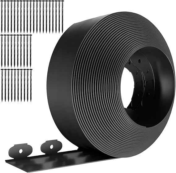 Garden Edging Border 32ft 10M Plastic Flexible Lawn Edging 6CM High with 40 Securing Pegs for Landscaping Flower Beds and Garden Borders (Black)