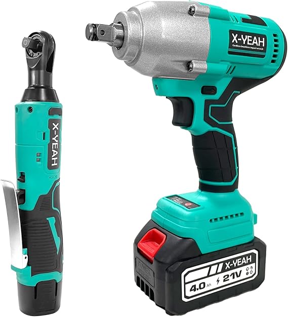 Bundle of Cordless Electric Ratchet Wrench 44 Ft-lbs and Cordless Impact Wrench with 1 Pack 4.0Ah Li-ion Battery