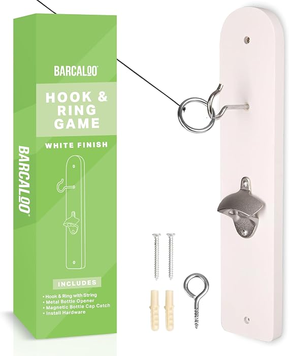 Hook and Ring Game with Bottle Opener and Magnetic Bottle Cap Catch - Adult Ring Toss Game for Both Indoor and Outdoor Use