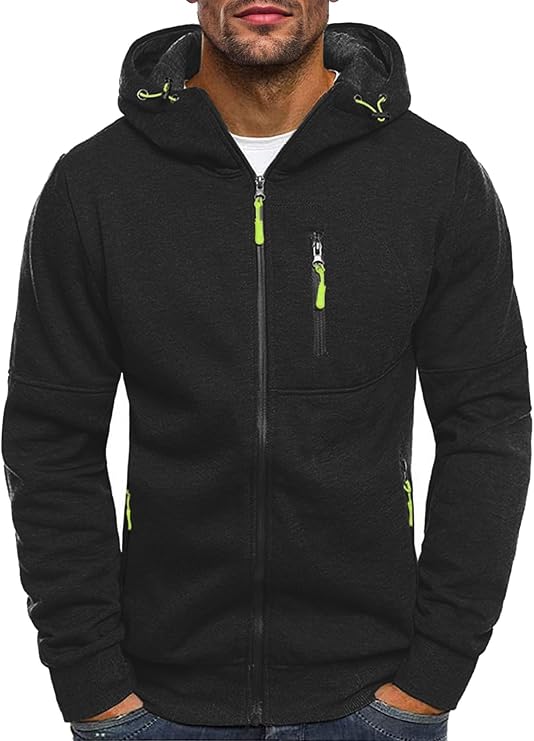 Riskrole Men's Zip Up Fleece Hoodie Lightweight Sweatshirt Long Sleeve Sports Hooded Jacket with Zipper Pockets