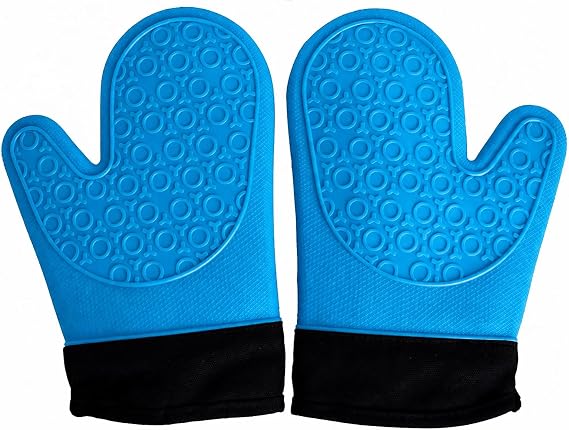 2PCS Blue Professional Extra Large Silicone Oven Mitts and Pot Holders Heat Resistant Kitchen Gloves Baking Mittens and BBQ Holders for Cooking Grilling and Baking