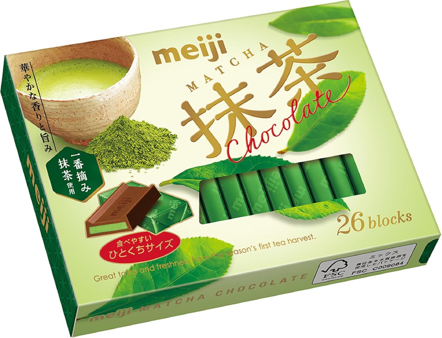 Meiji Matcha Chocolate Box, 26 Sheets x 6 Boxes