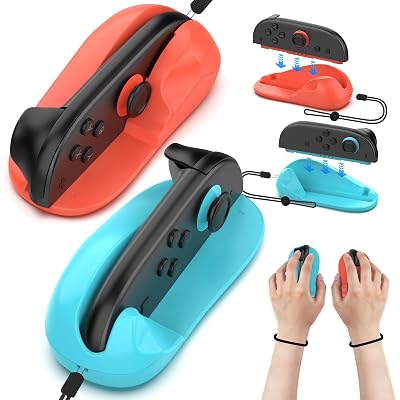 2 Pack Magnetic Gaming Controller Mouse for Joy-Con 2 Hand Grips With Bracelet, Mini Portable Mice Game Accessories - Compatible with Nintendo Switch 2 2025 Blue & Orange