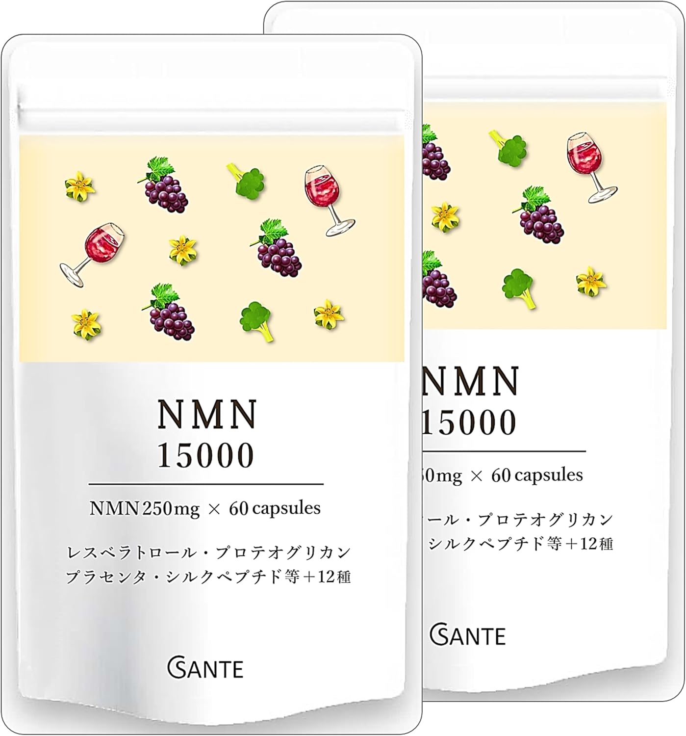 Nippon Sante NMN 30,000 250 mg per capsule, 100% Pure Japan, 12 Types of Beauty Ingredients, Beta Type, Acid Resistant, GMP Certified Factory, Yeast Fermentation Method No Titanium Dioxide NMN15000 x 2 Bags