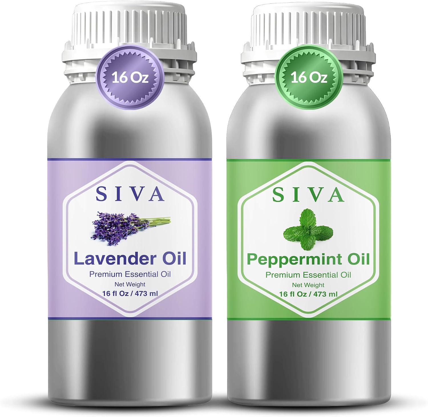 Siva Lavender Essential Oil & Peppermint Essential Oil 16oz Bundle Super Saver Combo – Premium Grade Bundle Set for Aromatherapy, Hair Care, Scalp Massage, Skin Care, Candles, Soaps and Diffuser