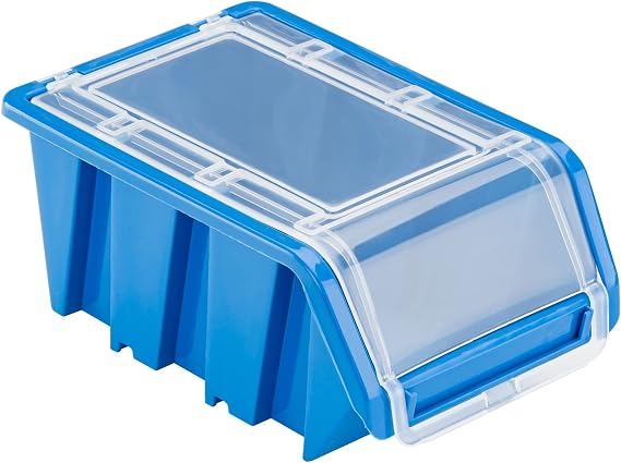 10 x Stacking Boxes with Lid Workshop Stacking Box Sorting Box 100 x 155 x 70 cm Blue Stackable Plastic Storage Boxes
