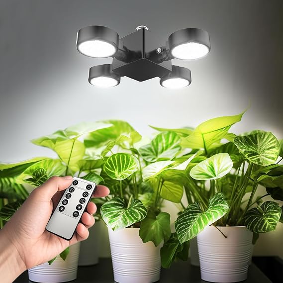 SANSI Grow Light for Indoor Plants, 40W Full Spectrum Dimmable, E26 Base | 4000K Natural Light, PPFD 512.6, Remote Timer&Dimmable, Folding Wings Wide Coverage, Cordless, Small-Mid Plants, ETL Listed