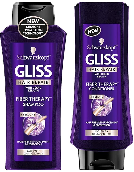 Schwarzkopf Gliss Hair Repair - Fiber Therapy For Extremely Damaged Hair - Shampoo & Conditioner Set - Net Wt. 13.6 FL OZ (400 mL) Per Bottle - One Set