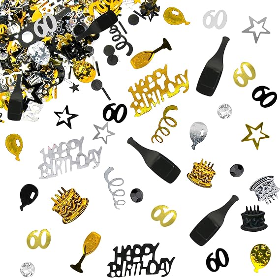 Giftota Confetti 60th Birthday Decorations Gold Black for Anniversaries Birthdays Parties