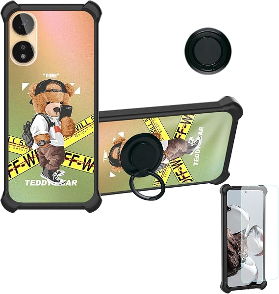 Aroepurt Case Compatible for HeyxFome X1 2024 6.5 Phone Case Cover [with Tempered Glass Screen Protector][Hard PC + Soft Silicone][Ring Support] [Golden Reflect Light] DJH-PZX