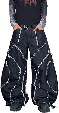 DFGIGT Men's Hip Hop Baggy Jeans Wide Leg Skater Jeans Vintage Loose Fit Denim Pants Streetwear Rock