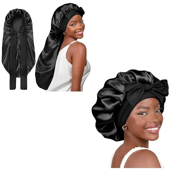 YANIBEST Satin Bonnet Silk Bonnet for Sleeping Adjustable Hair Bonnet for Women Men for Curly Natural Hair with Tie Band