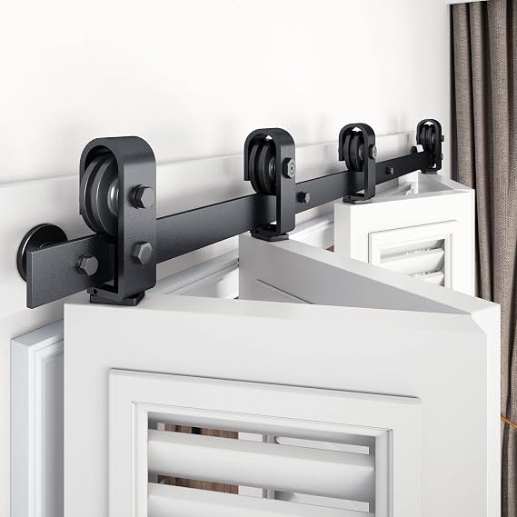 EaseLife 88" Bifold Sliding Barn Door Hardware Track Kit for 4 Closet Door,Top Mount Roller,Slide Smoothly Quietly,Easy Install,Black,Fit for Four 21" Wide Bi-Folding Door (Hardware Only)