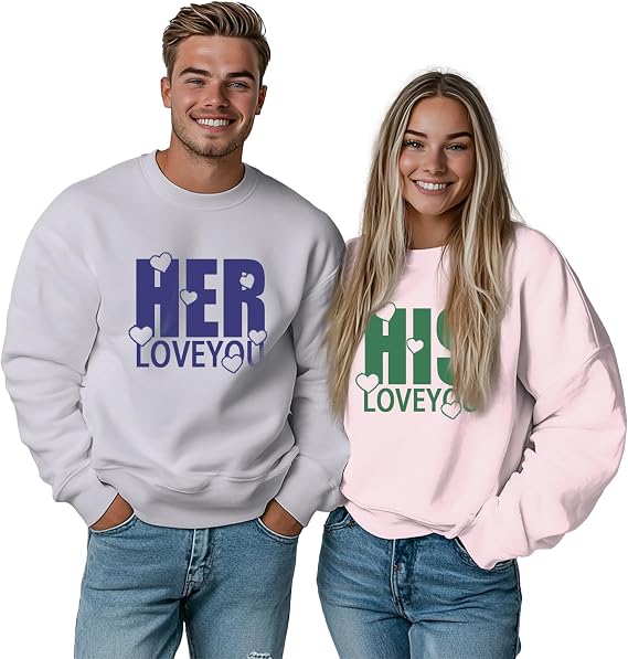 domirica Matching Sweatshirts for Couples Unisex Long Sleeve Pullover Crewneck Oversized Fashion Engagement Gift