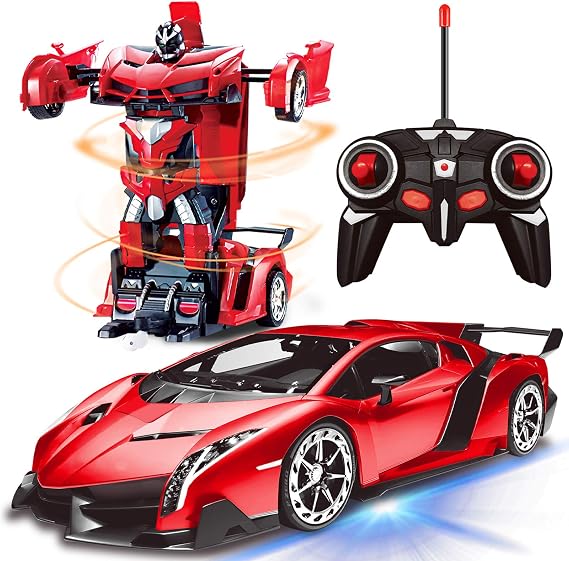 AMENON Remote Control Car - Transform Robot Toys for Boys Teens, RC Car with LED Lights, 2.4Ghz RC Car 1:18 Rechargeable 360 Rotating Race Transform Car Birthday for Kids