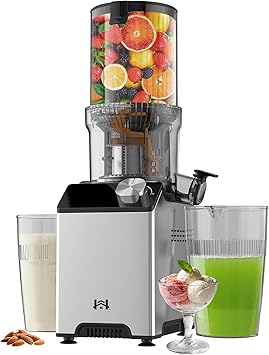 Cold Juicer, Juicer with 4.35" Wide Feed Chute - Easy to Clean Stainless Steel Chew Squeezer - Ergonomic Design