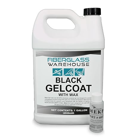 Fiberglass Warehouse Black Gel Coat, 1 Gallon, Waxed | 2oz MEKP Catalyst Kit, Modified Polyester Resin, Easy Application, Ideal for Repairs, Composite Coating