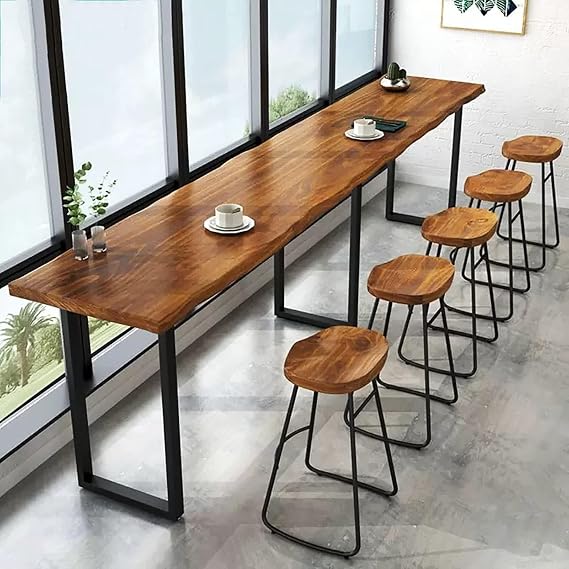 Industrial Bar Table, Solid Wood Long Bar Table Rustic Tall Counter Height Table, Bar Height Table Creative Live Edge Dining Table, Rectangular Narrow Bar Table for Kitchen, Brown No Stool(86.6")