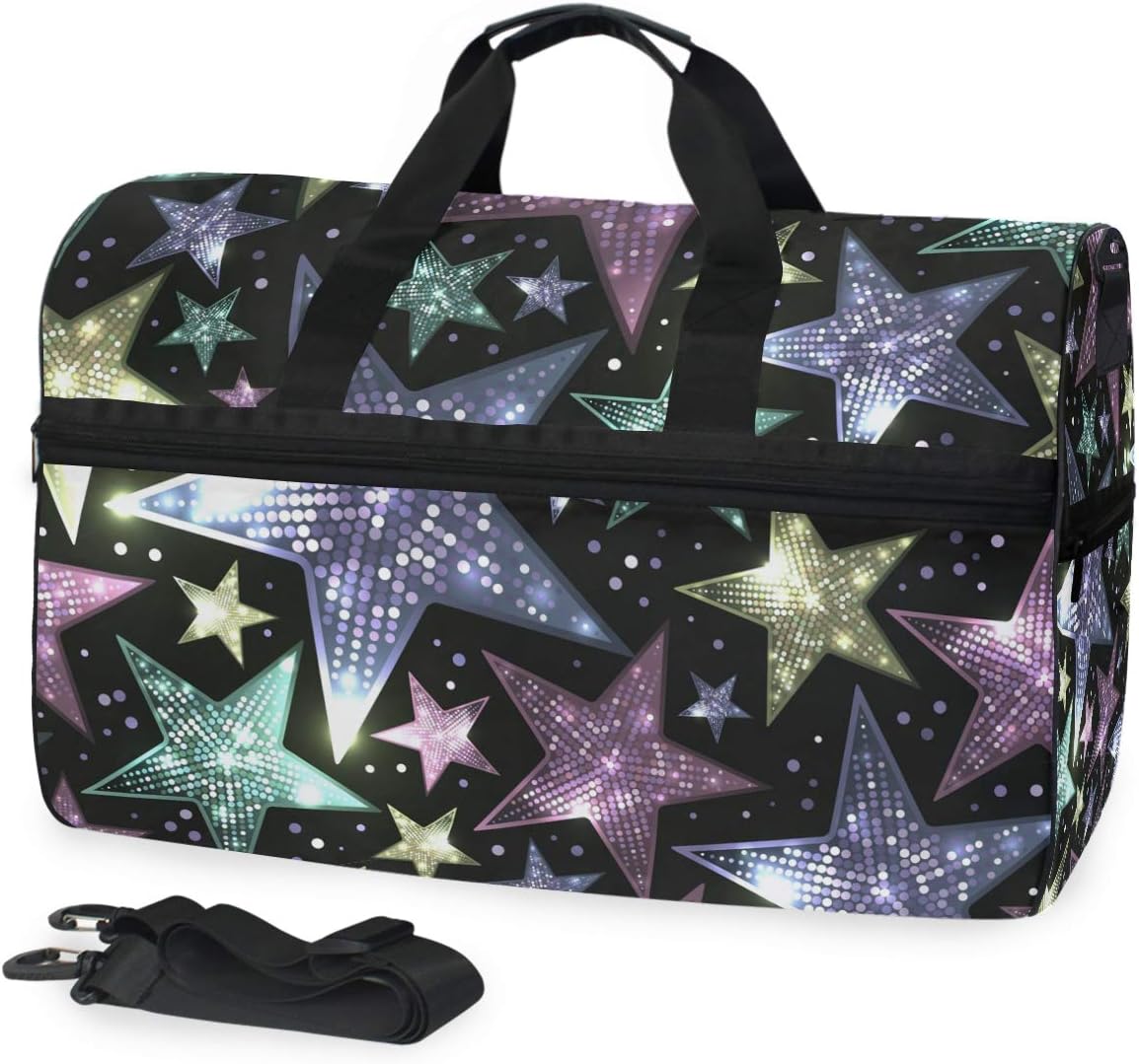 ALAZA Vintage Shiny Sparkles Sequins Stars Sports Gym Duffel Bag Travel Luggage Handbag Shoulder Bag with Shoes Compartment for Men Women