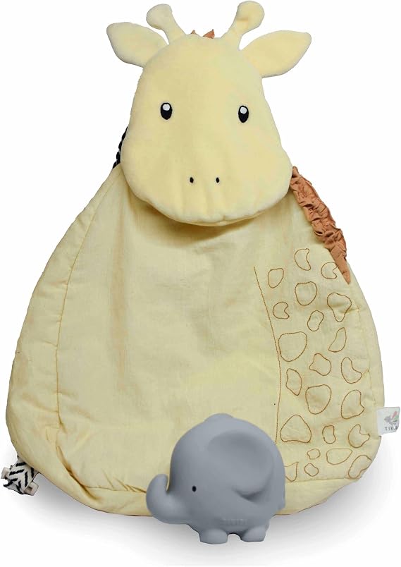 Tikiri Jungle Adventure Bundle - Baby Gift Set with GOLS-Certified Natural Rubber Elephant Toy Teether Rattler Bath Toy and Giraffe Backpack