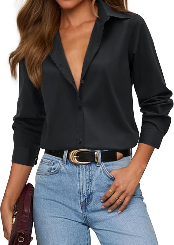 siliteelon Button Down Shirts for Women Cotton Long Sleeve Collared Shirt